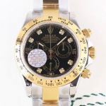 MR Factory Rolex Daytona 7750 40MM Watch Steel And Yellow Gold Case Black Dial Diamond Mark